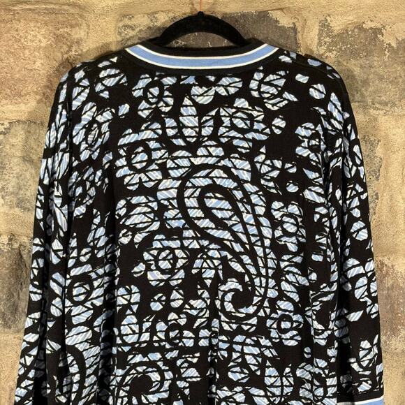 Bob Mackie Wearable Art Cardigan Sweater Woman's Medium Blue White Paisley Soft - Picture 7 of 13
